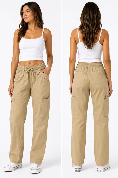 7 For All Mankind Pants - 7 For All Mankind Womens S Khaki Utility Cargo Pants Elastic Waist Tan